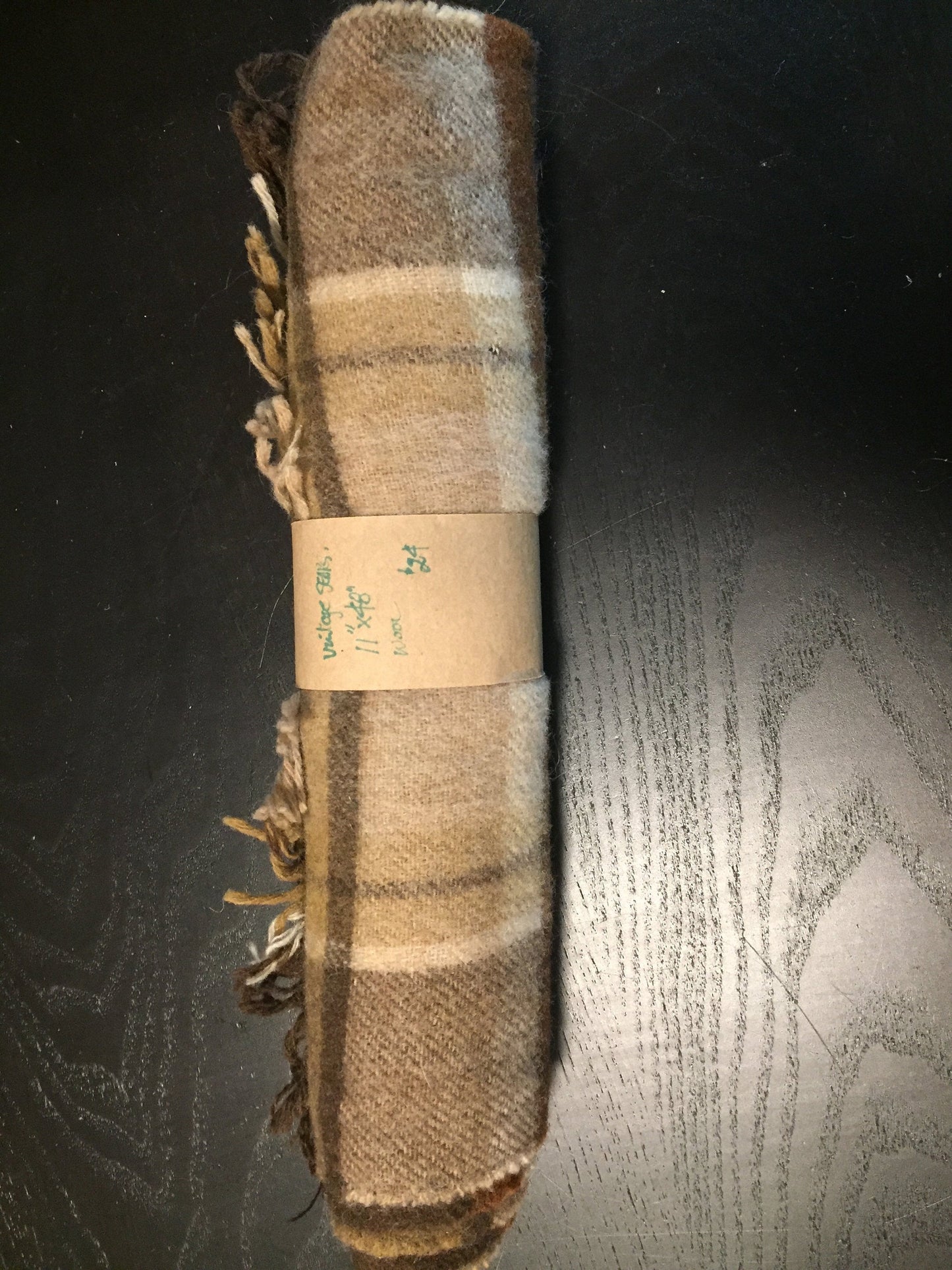 Kingspier Vintage - <p>Vintage SEARS brand plaid wool scarf in varying shades of brown. Measures 11x48 inches.</p>