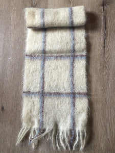 Kingspier Vintage - White, blue, and brown plaid "St. Michaels" mohair scarf, very soft!