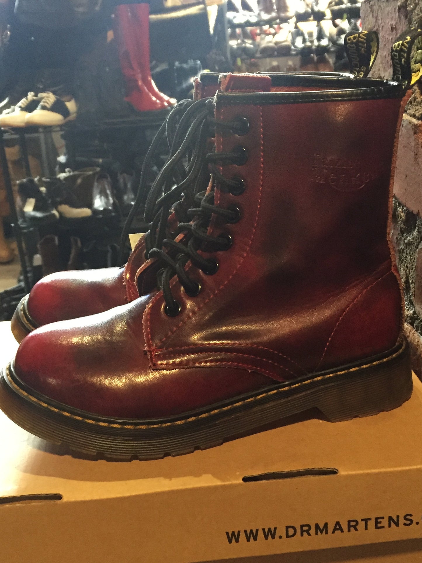 Kingspier Vintage - <p>Stunning 8 eyelet women's leather boots. <br>
"Black Cherry" would be the best way to describe this colour (so much like a bing cherry!) these are lighter and have more variation in tone than a traditional oxblood. Leather is very soft and supple. In almost perfect condition!</p>
<p>Size US W 6</p>
<p>*Disclaimer; these are NOT Doc Martens although they look similar in style and markings.</p>