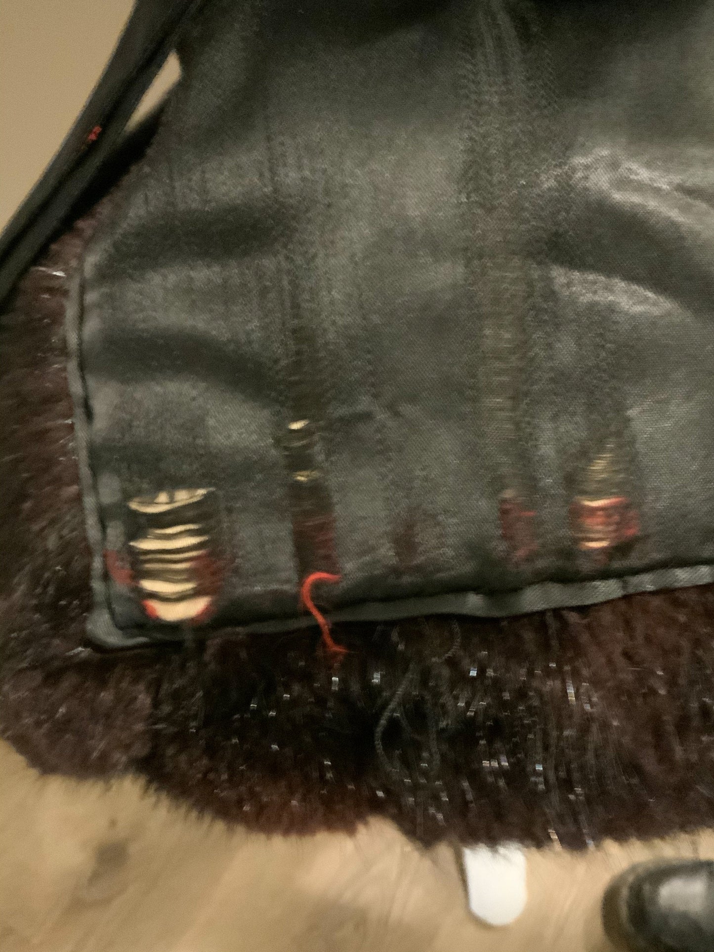 Kingspier Vintage - Vintage dark brown shorn beaver fur coat, “K” monogram embroidered on inside pocket, black lining with red and black foliage motif