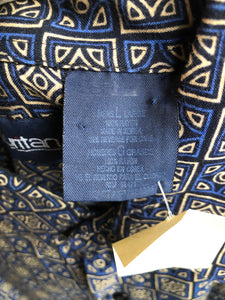 Puritan Blue Black Geometric Pattern Short Sleeve Button Up Shirt, SOLD