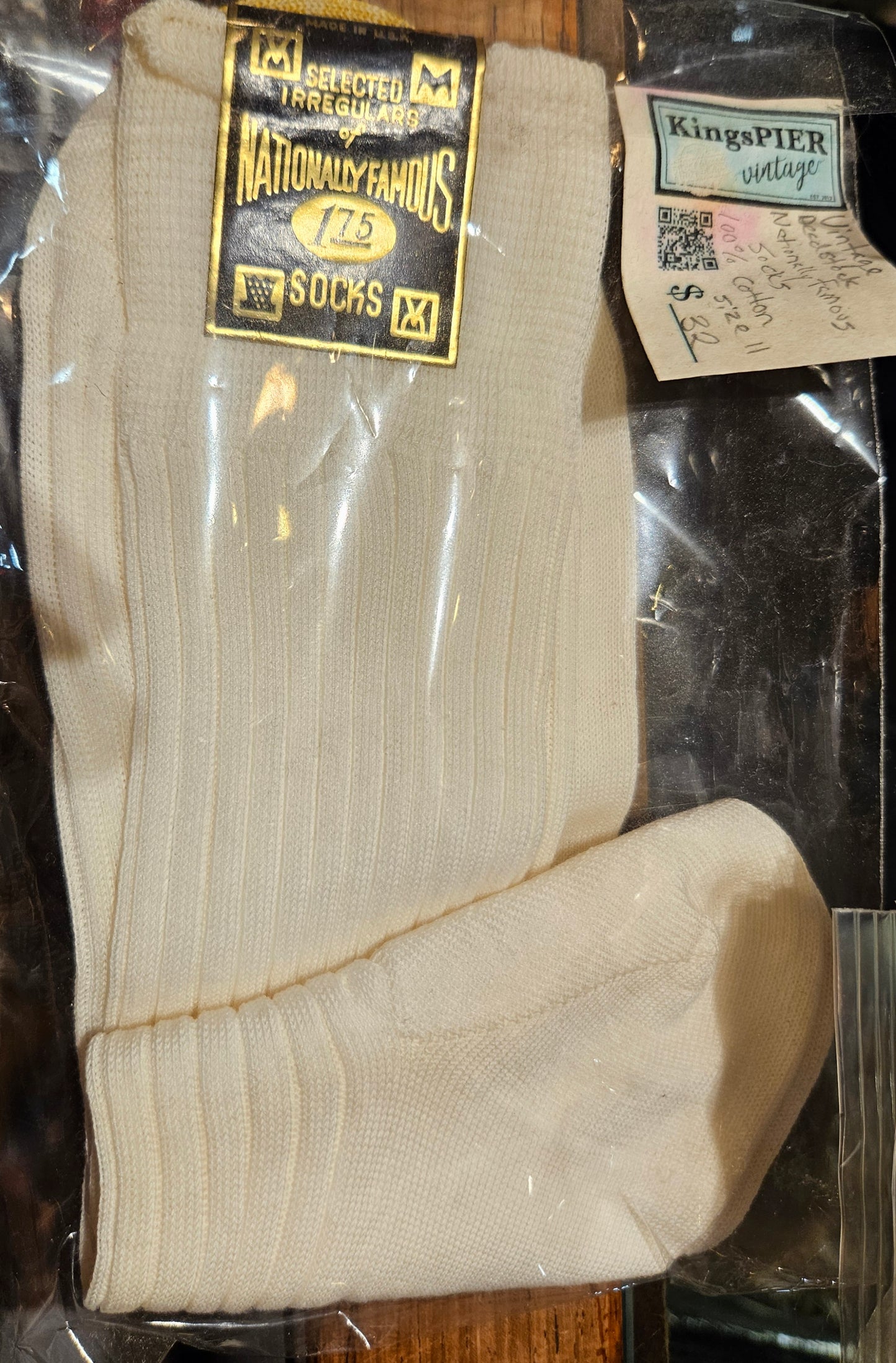 Deadstock Vintage Nationally Famous Cotton Mens White Dress Socks. Made in USA