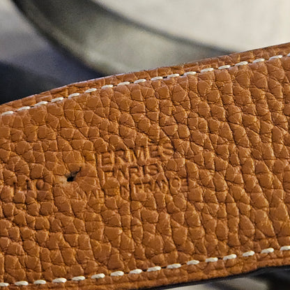 HERMÈS brushed silver tone belt buckle and reversible HERMÈS leather belt
