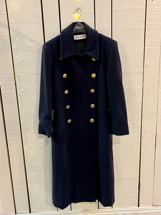 Vintage 70s/80s Christian Dior Double Breasted Navy Blue Wool Coat, Union Made in USA, Size 6 SOLD