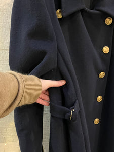 Vintage 70s/80s Christian Dior Double Breasted Navy Blue Wool Coat, Union Made in USA, Size 6
