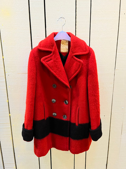 Vintage Hudson’s Bay Red and Black Point Blanket Coat, Made in Canada, Chest 42”