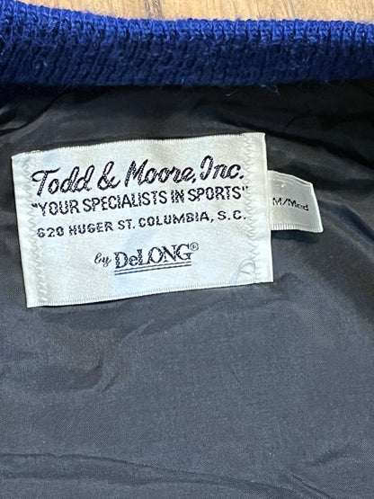 Todd & Moore Inc. Delong Blue and Yellow Wool and Leather Varsity Jacket, Chest 44”