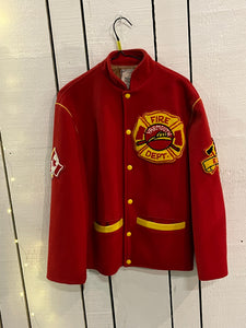 Vintage Yarmouth Fire Department Red Letterman’s Jacket, Made in Canada, Chest 42”