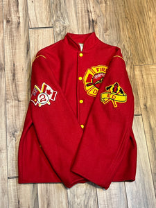 Vintage Yarmouth Fire Department Red Letterman’s Jacket, Made in Canada, Chest 42”