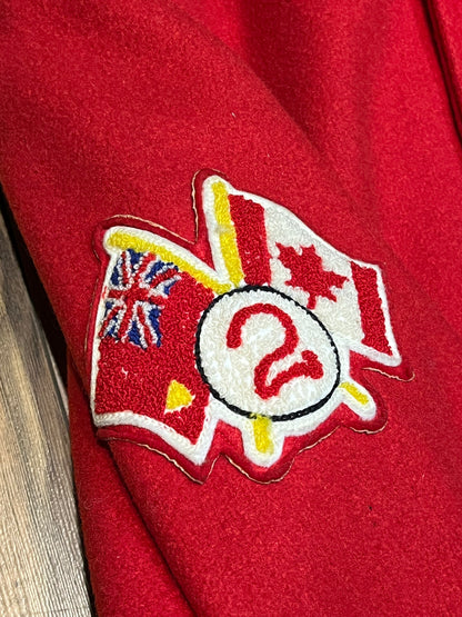 Vintage Yarmouth Fire Department Red Letterman’s Jacket, Made in Canada, Chest 42”