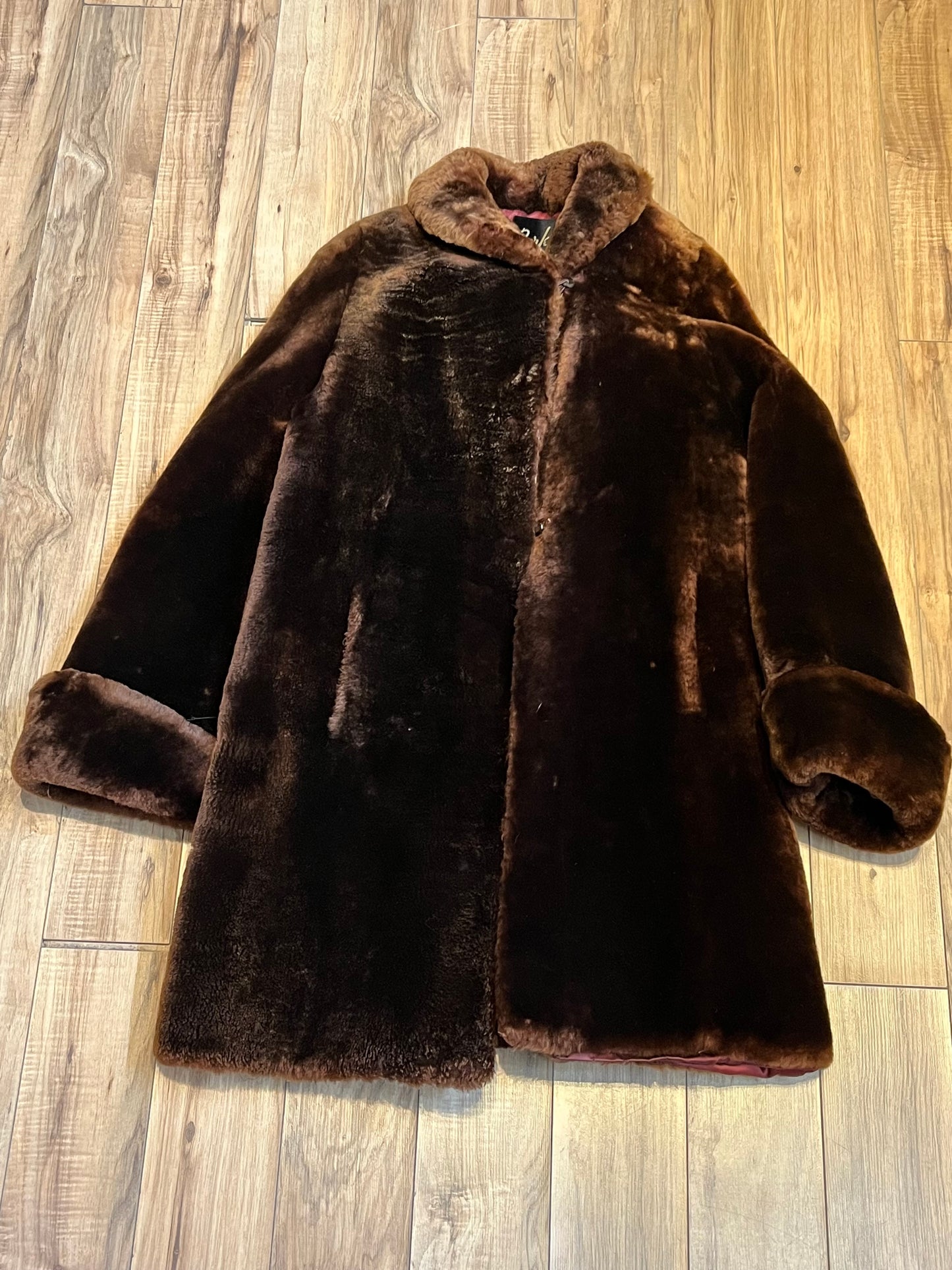 Vintage Berkley Dark Brown Shorn Beaver Fur Coat, Made in USA, Chest 44”