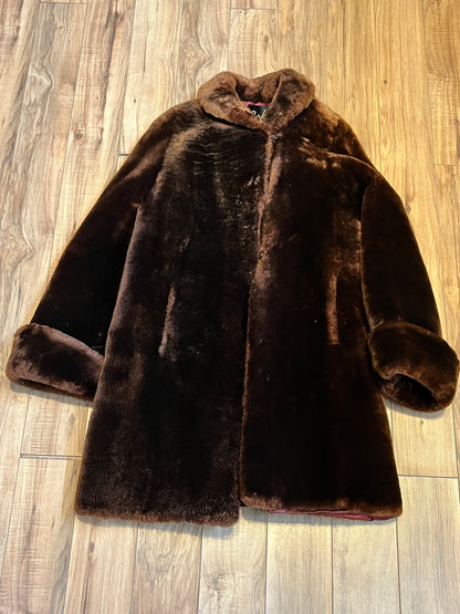 Vintage Berkley Dark Brown Shorn Beaver Fur Coat, Made in USA, Chest 44”