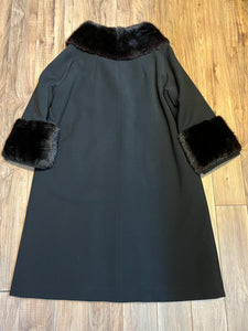 Vintage 1940’s Black Wool Coat with Dark Brown Fur Trim, Chest 44” SOLD