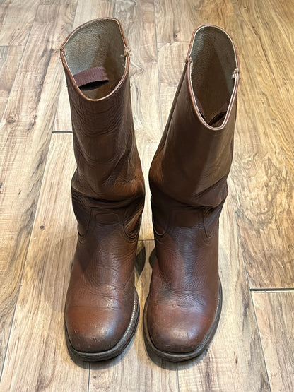 Vintage Frye Cognac Square Toe Boot, Made in USA, Size US Mens 10 ½, EUR 43 1/2