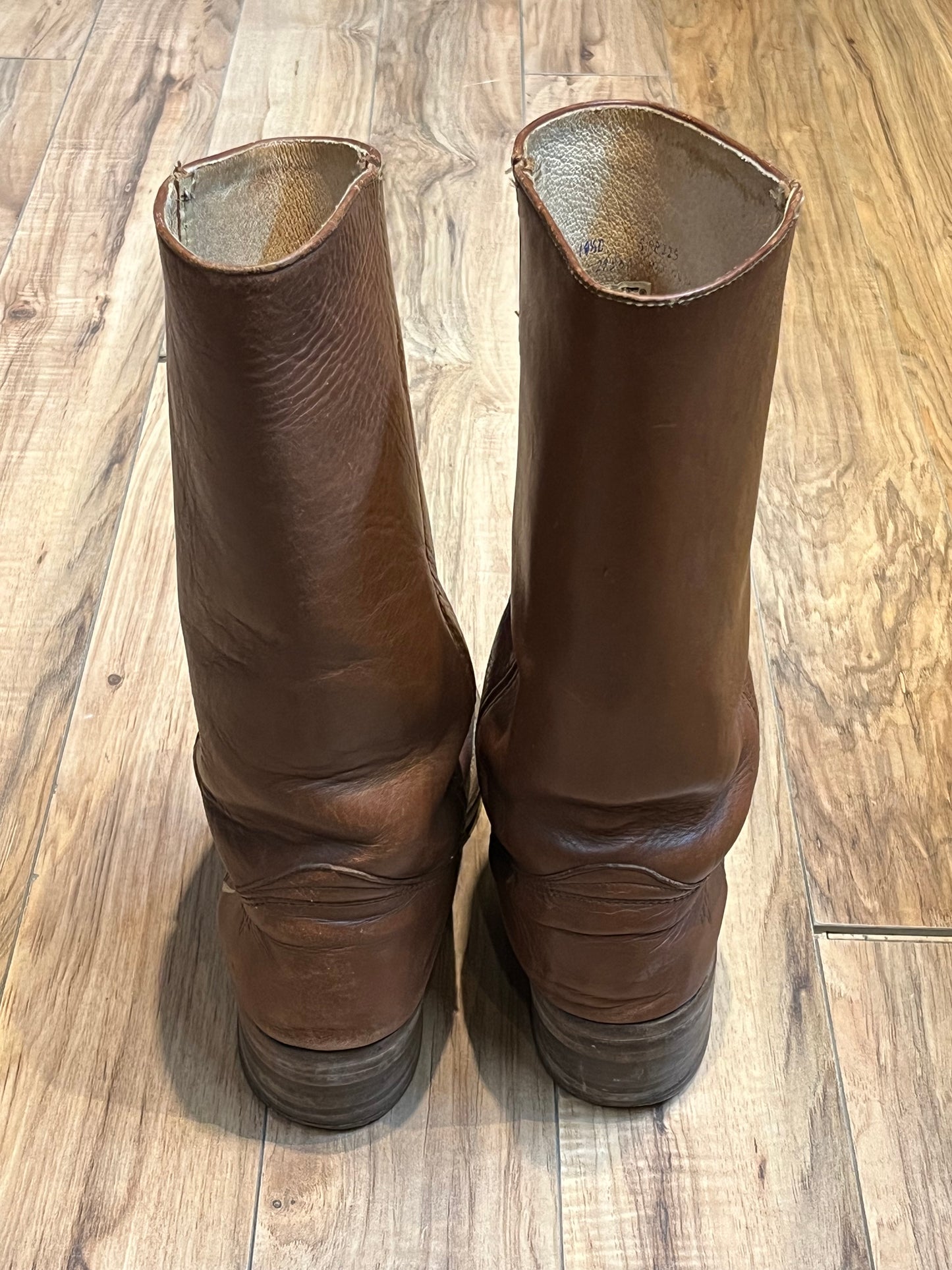 Vintage Frye Cognac Square Toe Boot, Made in USA, Size US Mens 10 ½, EUR 43 1/2