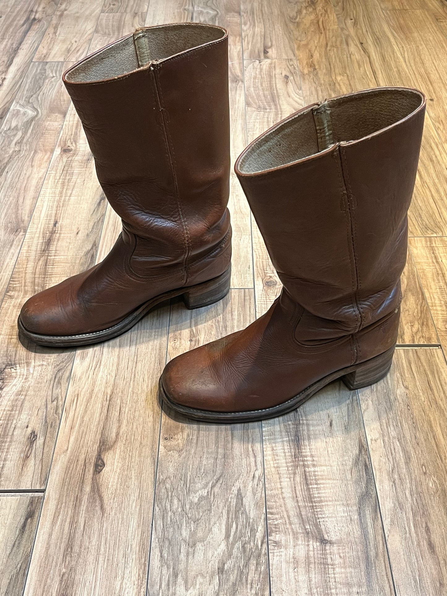 Vintage Frye Cognac Square Toe Boot, Made in USA, Size US Mens 10 ½, EUR 43 1/2