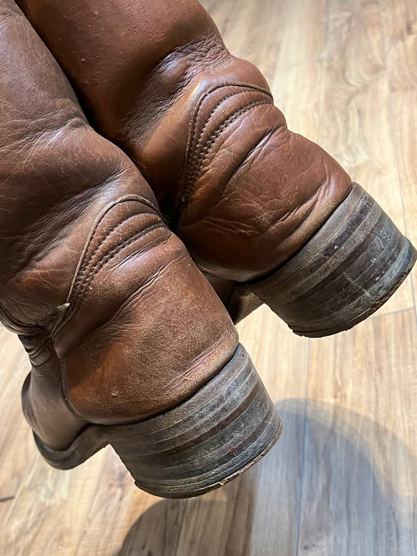 Vintage Frye Cognac Square Toe Boot, Made in USA, Size US Mens 10 ½, EUR 43 1/2