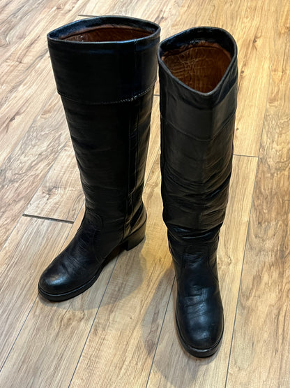 Vintage 1970s Frye Black Label Tall Leather Boots, Made in USA, Size US Womens 6, EUR 38 SOLD