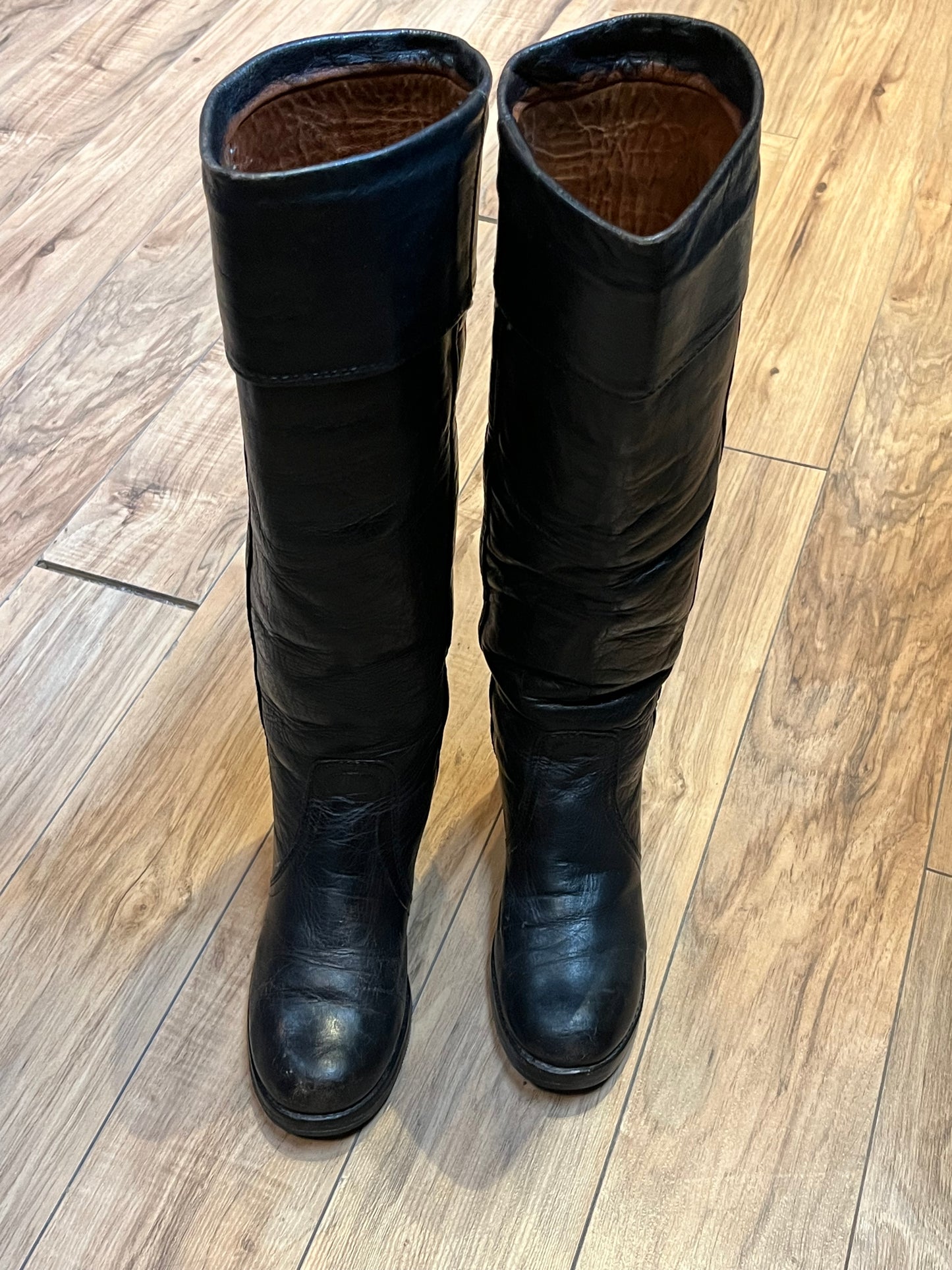 Vintage 1970s Frye Black Label Tall Leather Boots, Made in USA, Size US Womens 6, EUR 38 SOLD