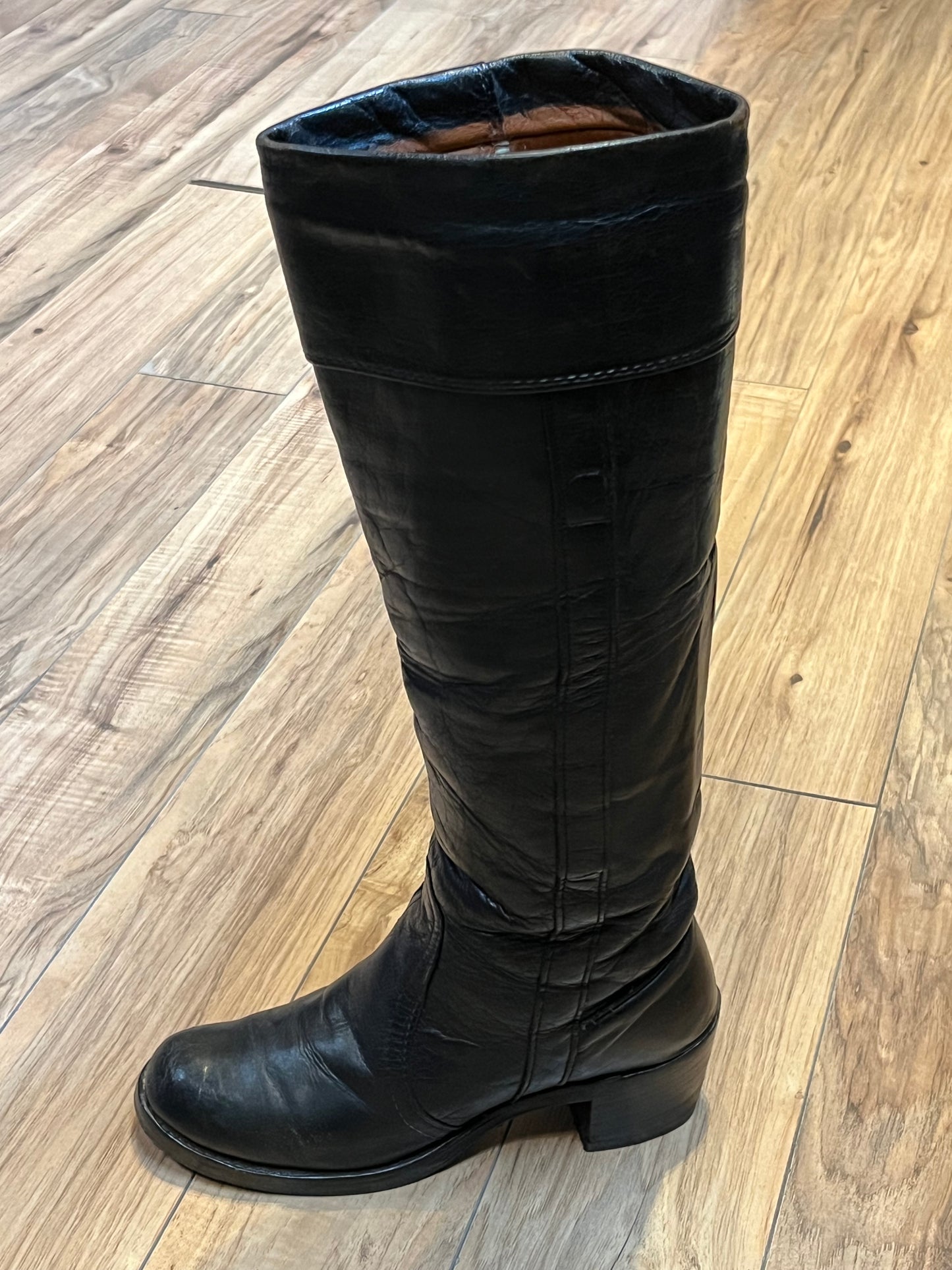 Vintage 1970s Frye Black Label Tall Leather Boots, Made in USA, Size US Womens 6, EUR 38 SOLD