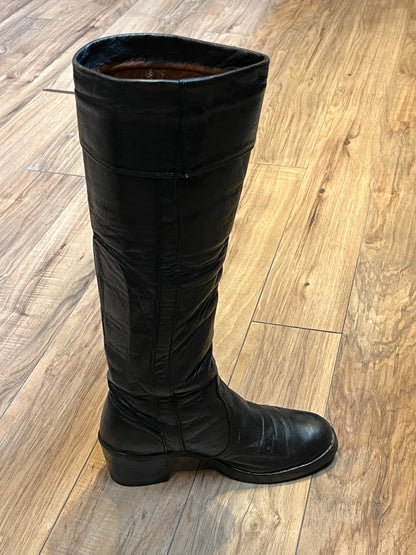Vintage 1970s Frye Black Label Tall Leather Boots, Made in USA, Size US Womens 6, EUR 38 SOLD