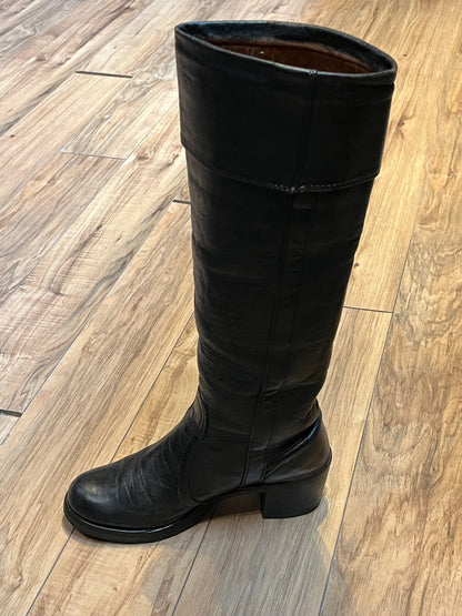 Vintage 1970s Frye Black Label Tall Leather Boots, Made in USA, Size US Womens 6, EUR 38 SOLD