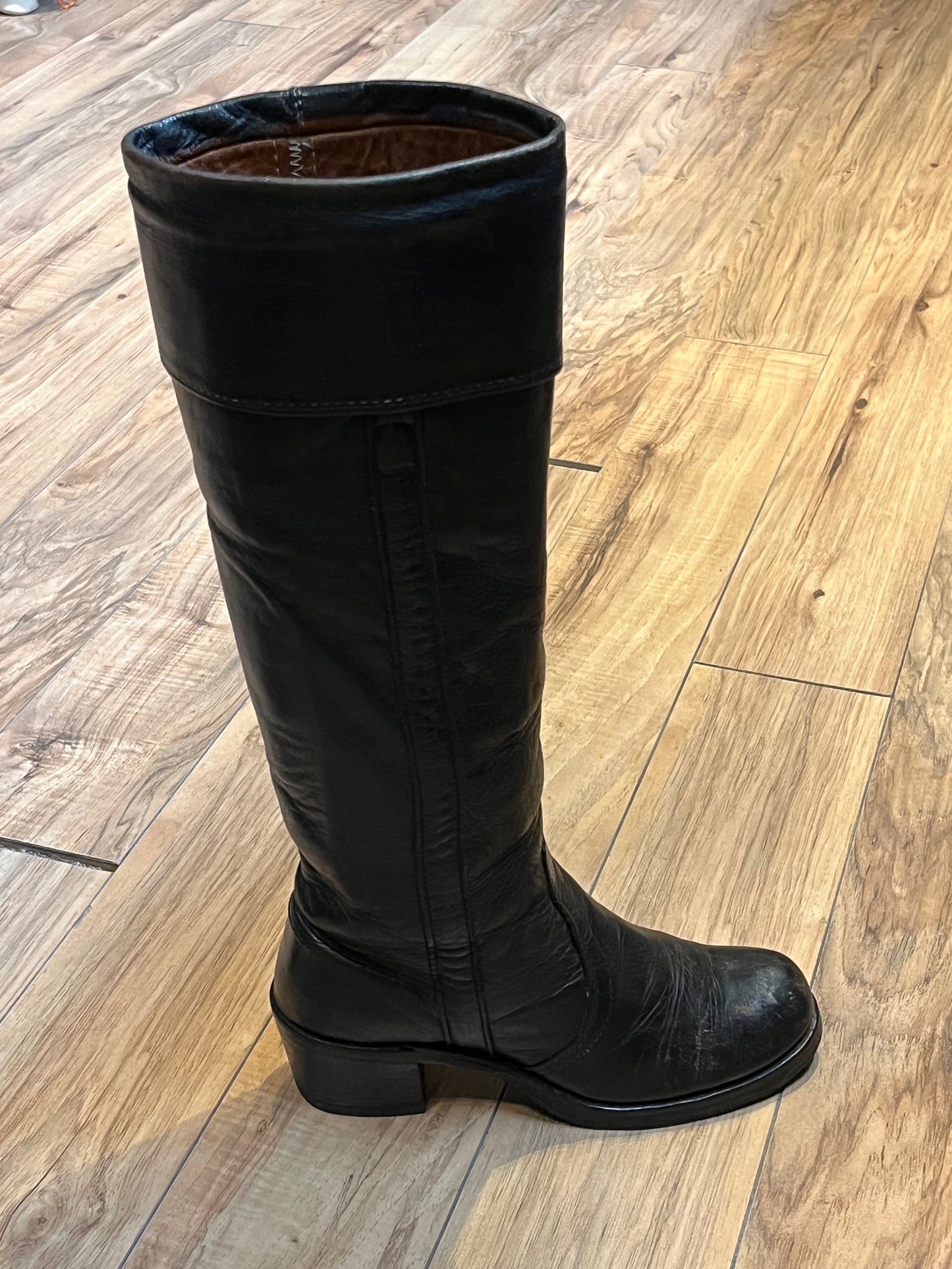 Vintage 1970s Frye Black Label Tall Leather Boots, Made in USA, Size US Womens 6, EUR 38 SOLD