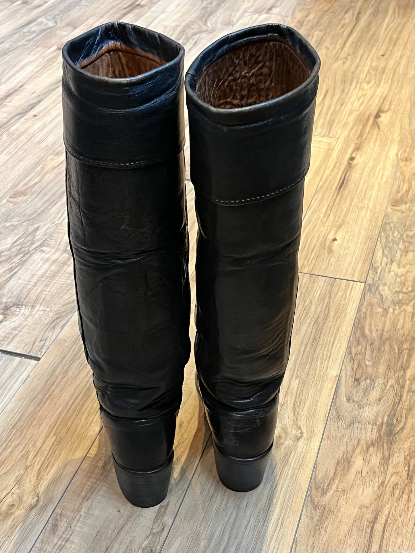 Vintage 1970s Frye Black Label Tall Leather Boots, Made in USA, Size US Womens 6, EUR 38 SOLD