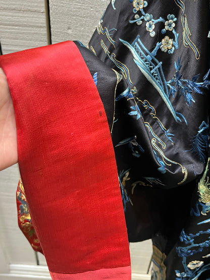 Rare Fine Antique Qing Dynasty Silk Embroidered Robe Kimono