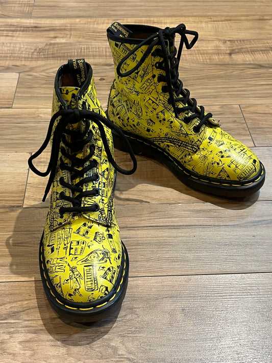 Rare Yellow London Icons Vintage 1460 Doc Martens, Made in England, Size UK 5,Womens US 7