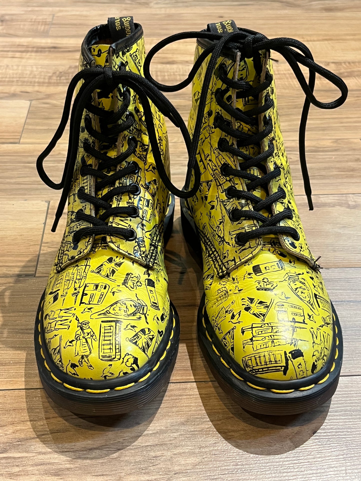 Rare Yellow London Icons Vintage 1460 Doc Martens, Made in England, Size UK 5,Womens US 7