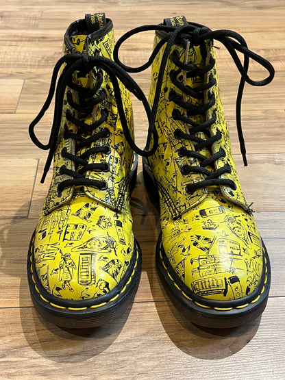 Rare Yellow London Icons Vintage 1460 Doc Martens, Made in England, Size UK 5,Womens US 7