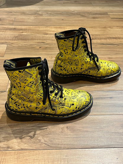 Rare Yellow London Icons Vintage 1460 Doc Martens, Made in England, Size UK 5,Womens US 7