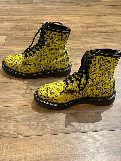 Rare Yellow London Icons Vintage 1460 Doc Martens, Made in England, Size UK 5,Womens US 7