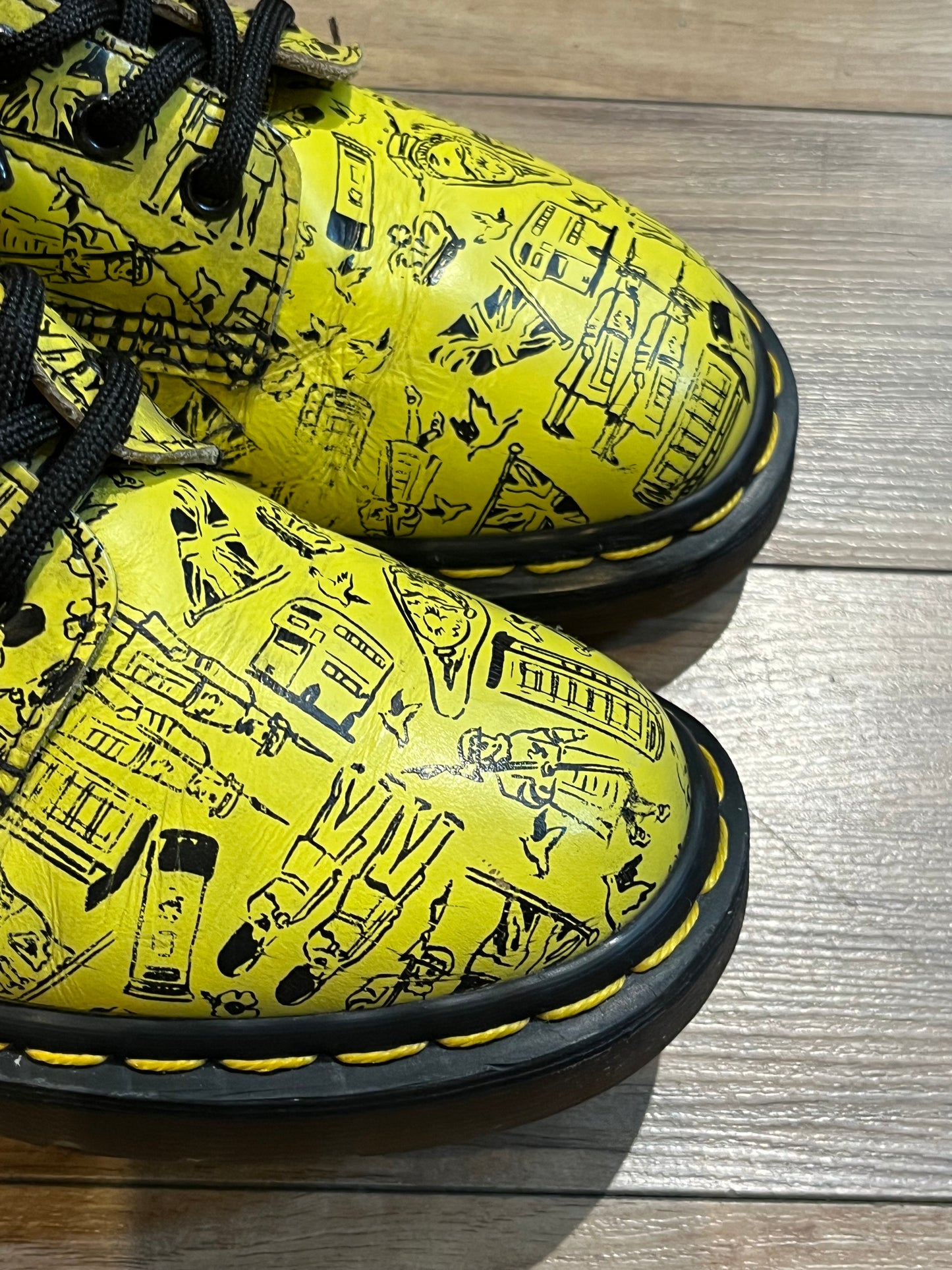 Rare Yellow London Icons Vintage 1460 Doc Martens, Made in England, Size UK 5,Womens US 7