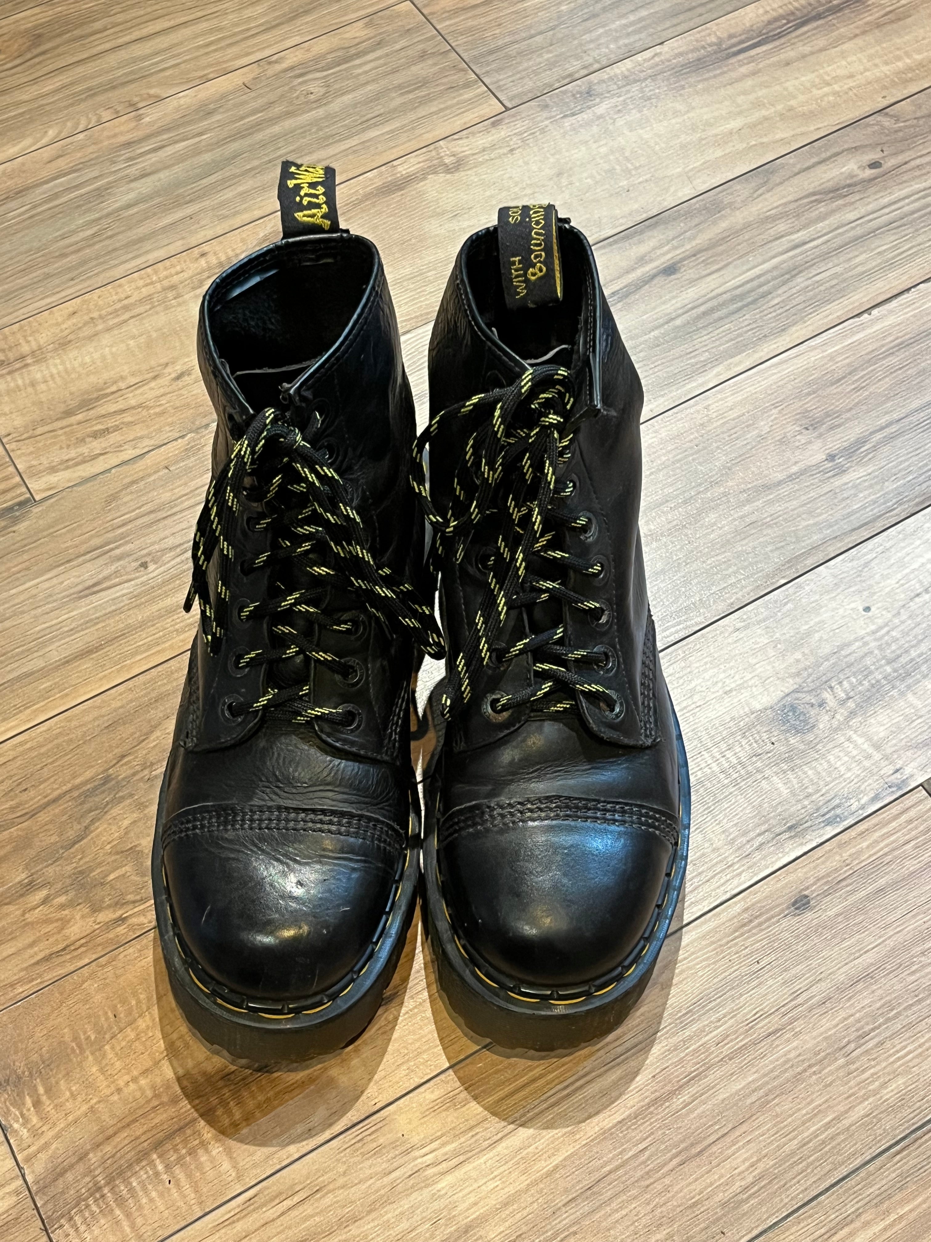 Vintage Doc Martens Black 8 Eyelet Cap Toe Bex Platform Boot Made in England Size UK 8 EUR 42 US Men s 9 Women s 10