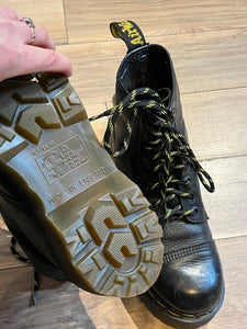Vintage Doc Martens Black 8 Eyelet Cap Toe Bex Platform Boot, Made in England, Size UK 8, EUR 42, US Men’s 9, Women’s 10
