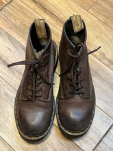 Load image into Gallery viewer, Vintage Doc Martens Brown 6 Eyelet Leather Boots, Made in England, Size UK 7, US Men’s 8, Women’s 9

