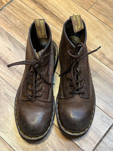 Vintage Doc Martens Brown 6 Eyelet Leather Boots, Made in England, Size UK 7, US Men’s 8, Women’s 9