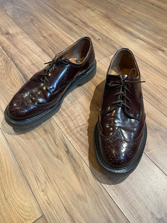 Vintage Doc Martens Oxblood Wingtip Brogue Oxford Shoes, Made in England, Size UK 9, EUR 43, US Men’s 10