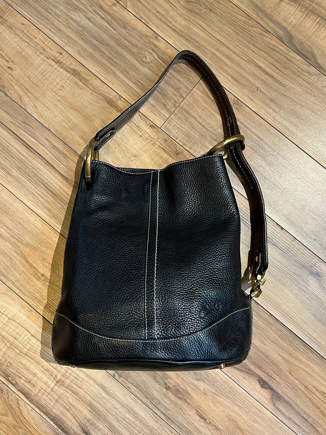 Cats Black Leather Bucket Bag, Made in Spain