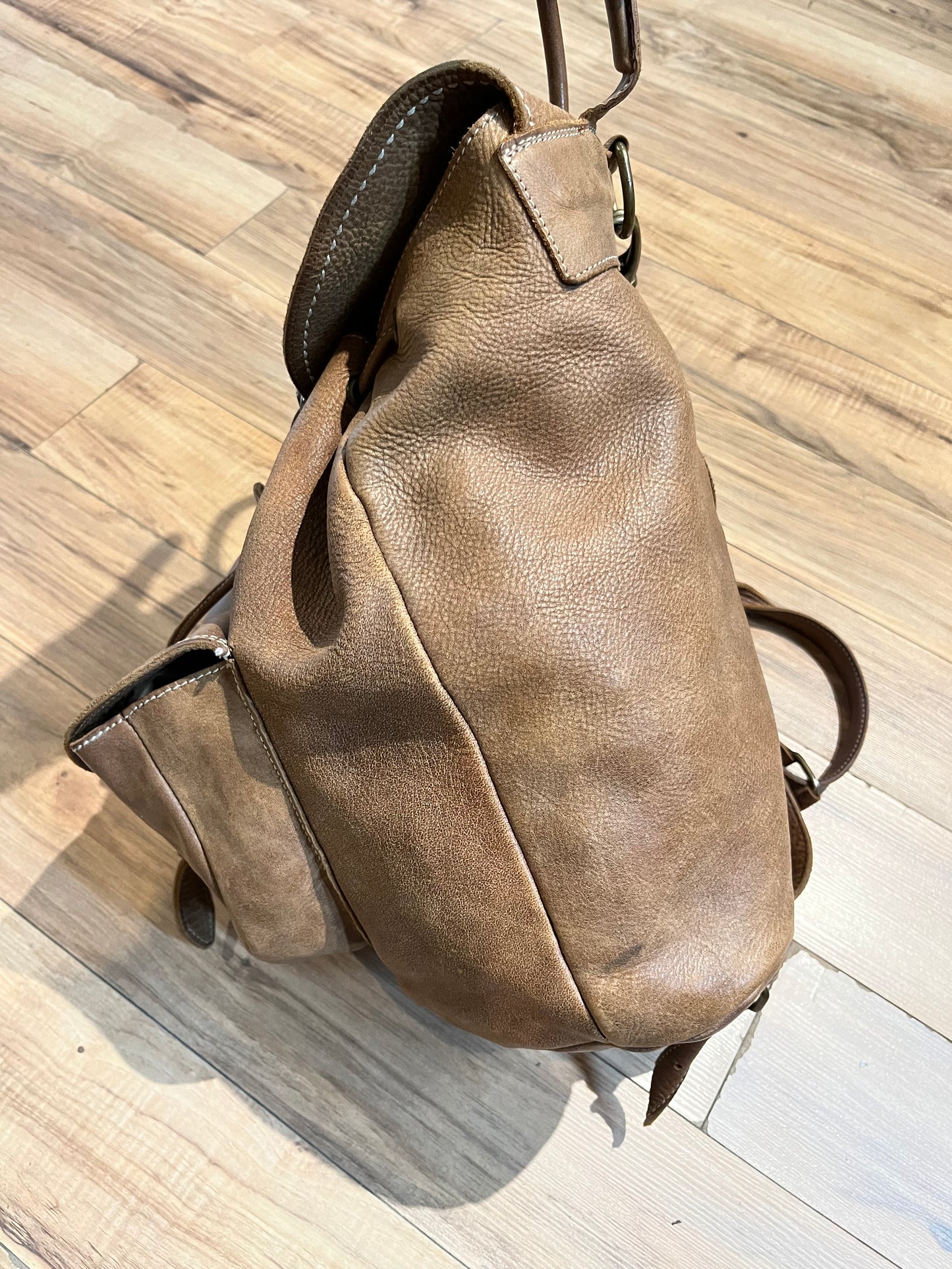 Vintage Roots Tribal Leather Brown Knapsack, Made in Canada