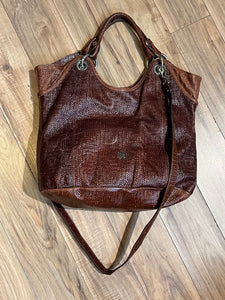 Vintage Navyboot Brown Embossed Woven Leather Handbag