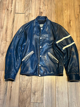 Load image into Gallery viewer, Vintage Blue and White Leather Varsity Jacket, King&#39;s College (now known as University of King&#39;s College). Made in Canada, Chest 44”

