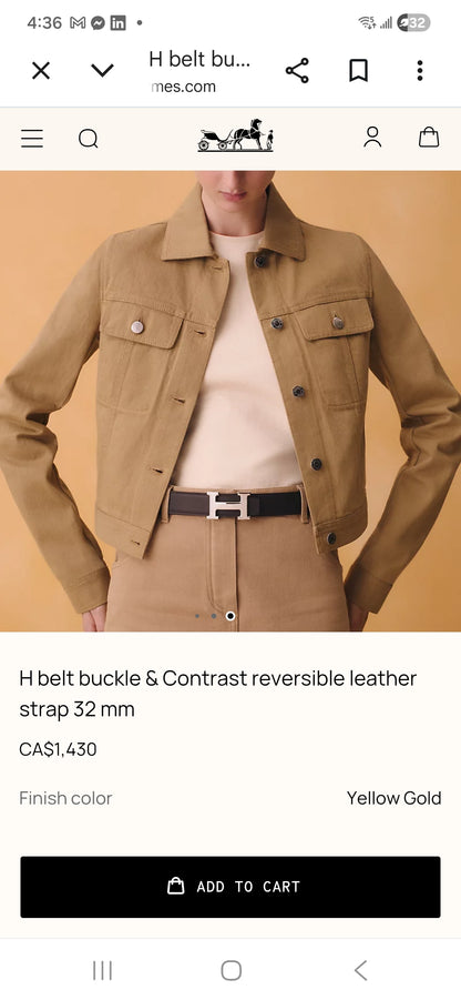 HERMÈS brushed silver tone belt buckle and reversible HERMÈS leather belt