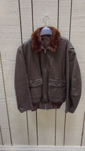 Load and play video in Gallery viewer, Vintage WW2 USN G-1 Brown Leather Flight Jacket, size 44
