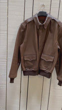 Load and play video in Gallery viewer, Authentic Vintage A-2 DWC-30-1415 Falcon Brown Leather US Air Force Flight Jacket, Made in USA, Size 46

