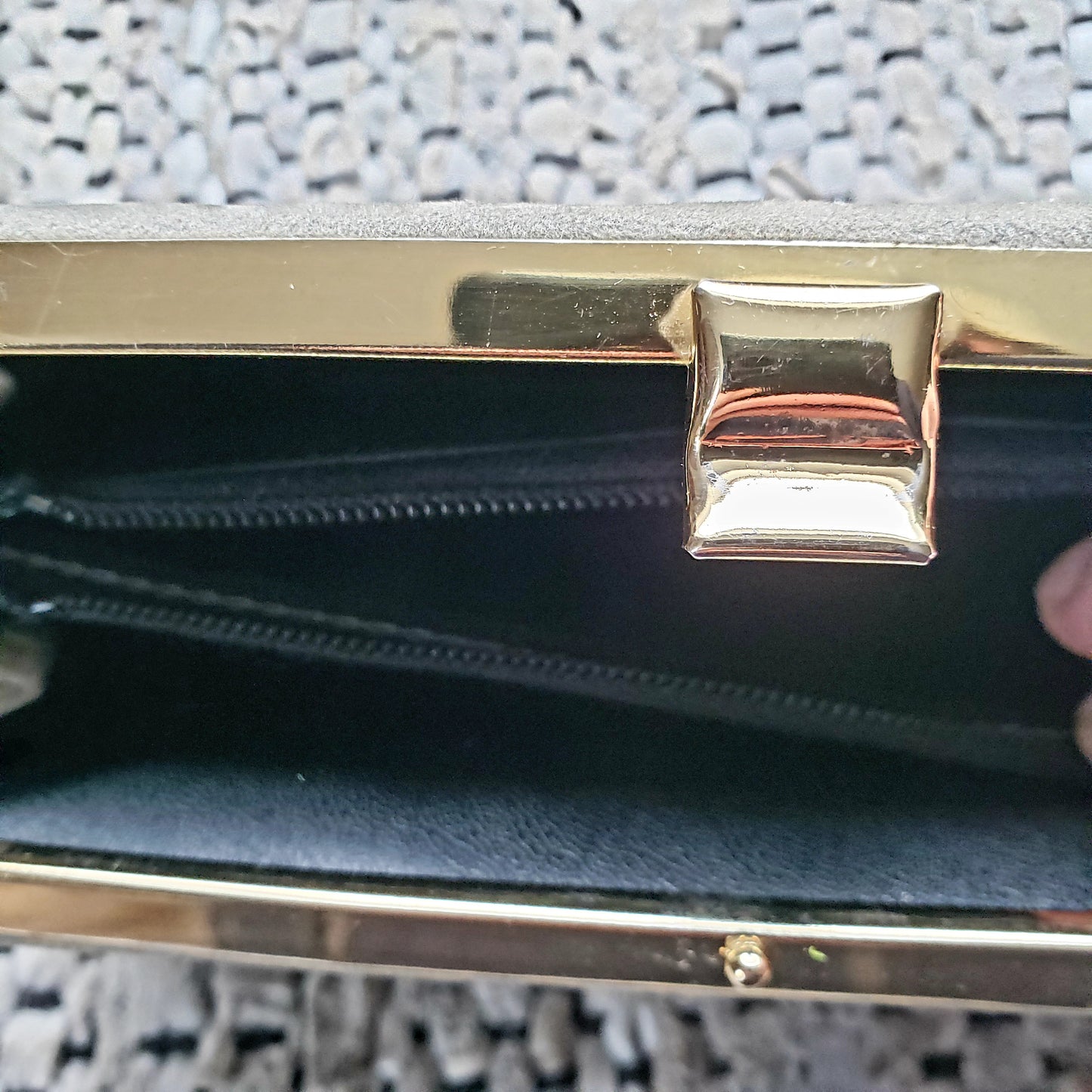 Kingspier Vintage - Vintage Cabrelli grey Moleskin fine velvet box clutch. Made in Canada