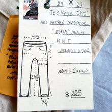 Load image into Gallery viewer, Tee Kay Vintage Deadstock, Made in Canada Bone White Denim Bellbottom Jeans.
