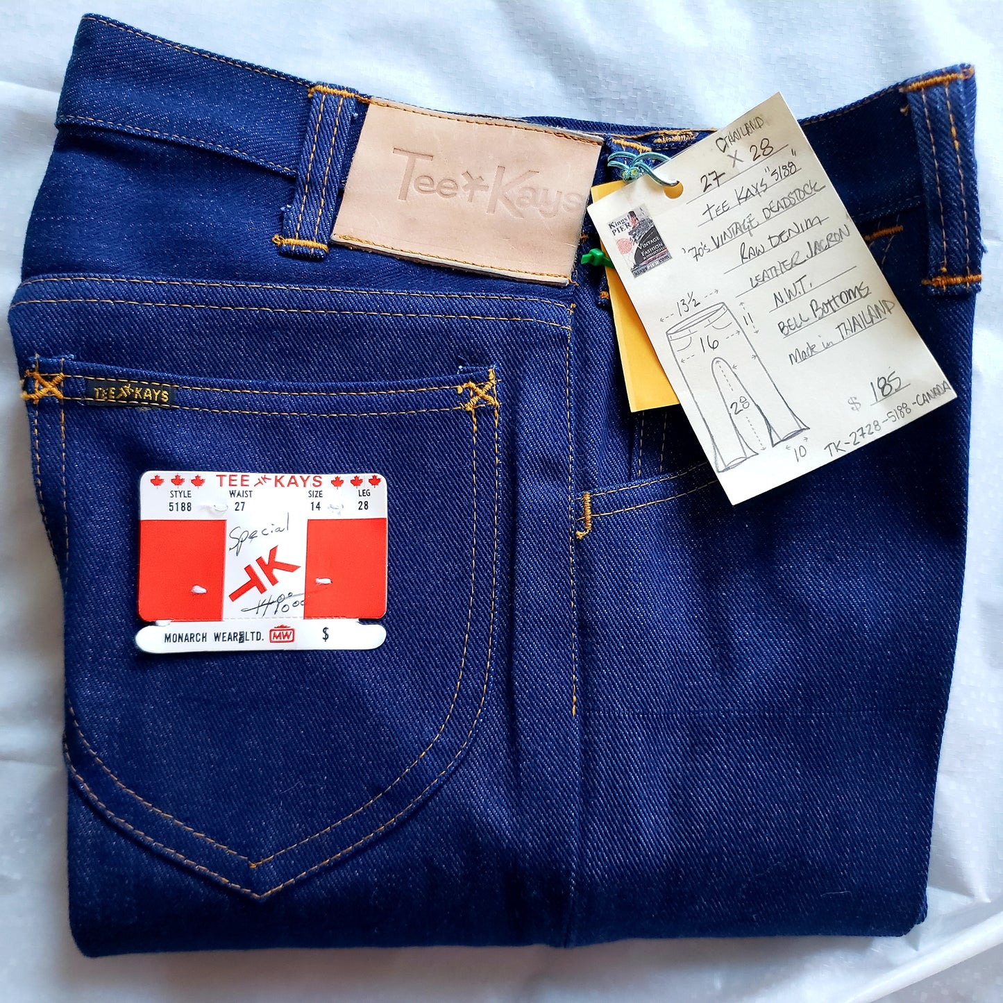 Tee Kay Vintage Deadstock, Made in Thailand. Denim, Bellbottom Jeans. NWT 27" x 28"